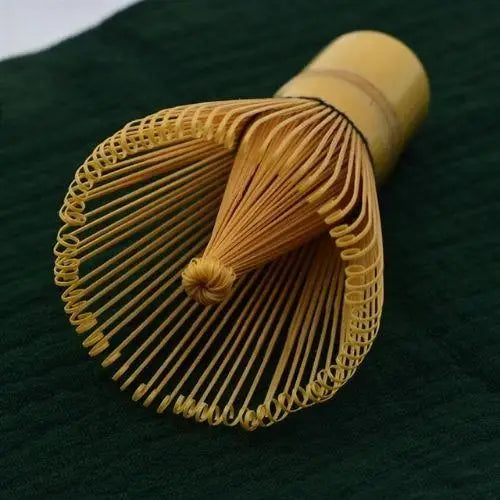 Handcrafted bamboo matcha whisk from Japan, artisan chasen side view