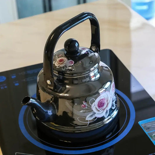 Black enamel teapot 1.7L on stovetop