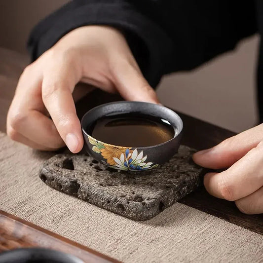 Black Tea Cup with Silver Relief - view 3