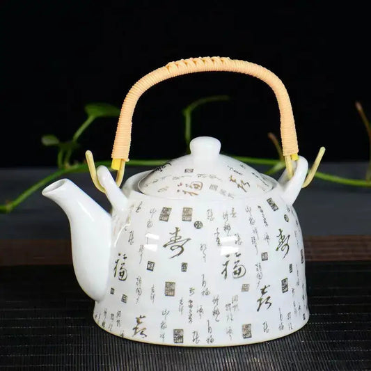 Blue and white porcelain teapot 1L on white background