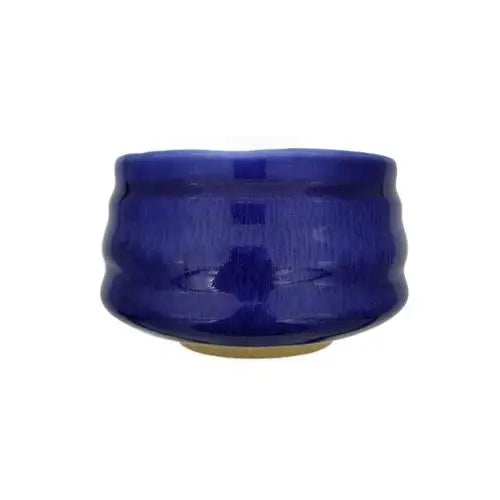 Blue porcelain chawan matcha bowl from above