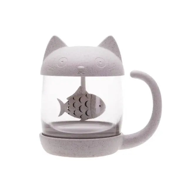 Cat tea cup with infuser gift idea for tea and cat lovers