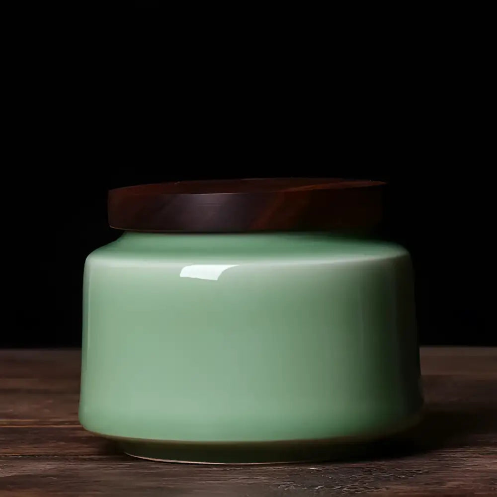 Light green Chinese ceramic tea canister
