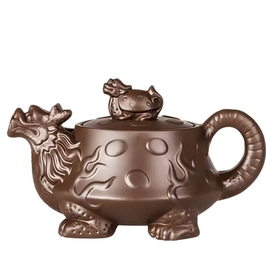 Brown Chinese clay teapot with lucky dragon design, 450ml