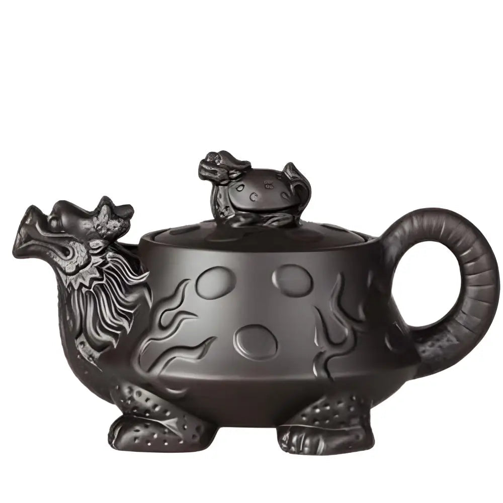 Black Chinese clay teapot with dragon handle, unglazed finish