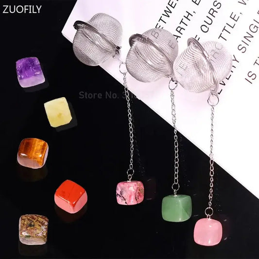 Crystal tea infuser with natural stone on a mug