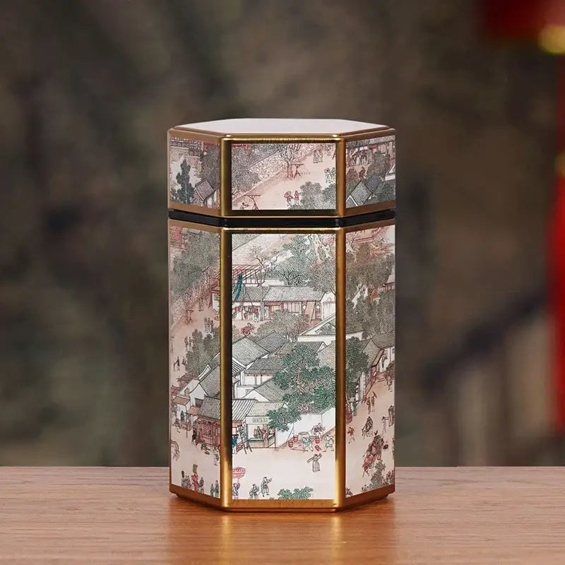 decorative-tea-storage-tin-with-chinese-painting-design Green Large