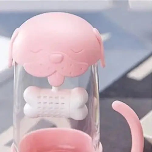Pink dog tea cup with infuser