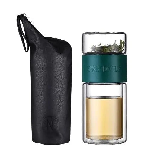 Double wall glass teapot with infuser in green