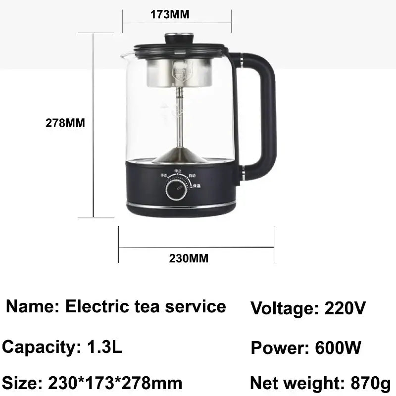 Steam rising from the spout of the electric tea maker during brewing cycle