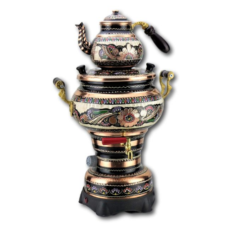 Copper electric caydanlik showing two-tier double-boiler stacked design