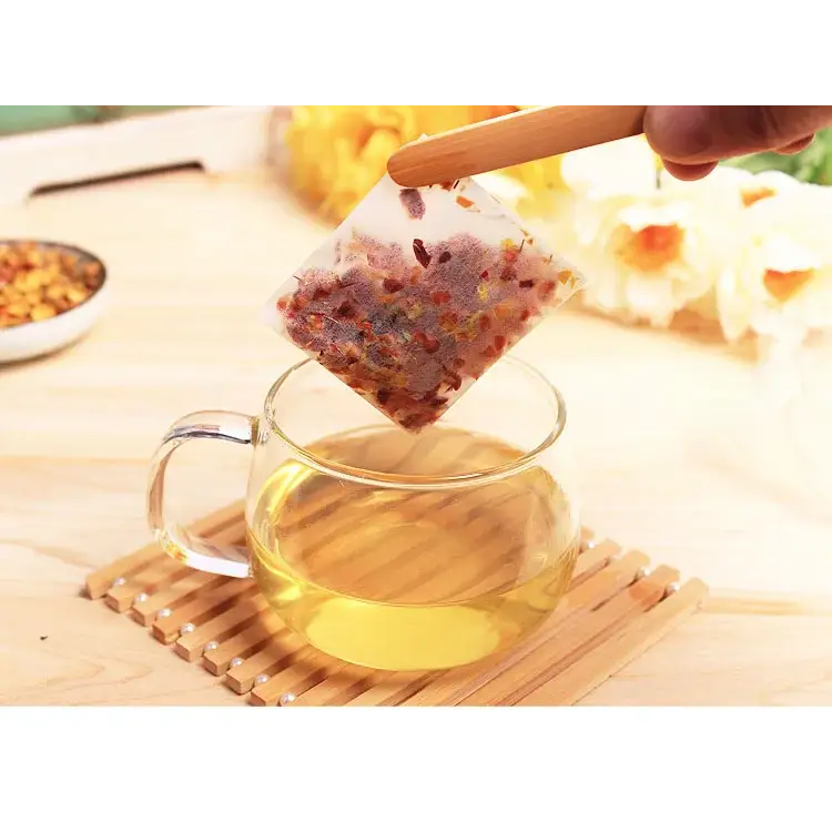 Compostable tea bag after use, ready for compost bin