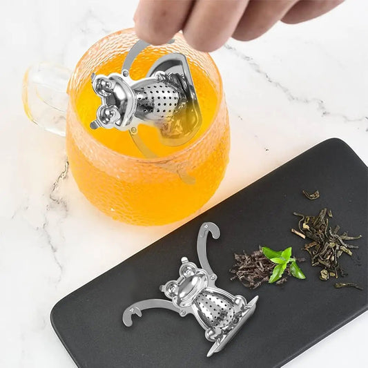 Frog tea infuser stainless steel on white background