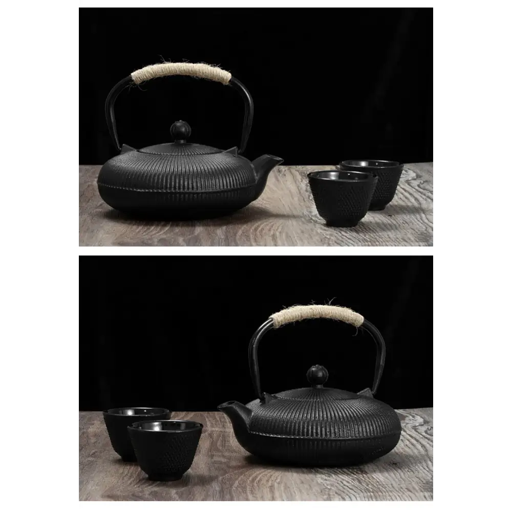 Cast iron teapot on stove with steam rising