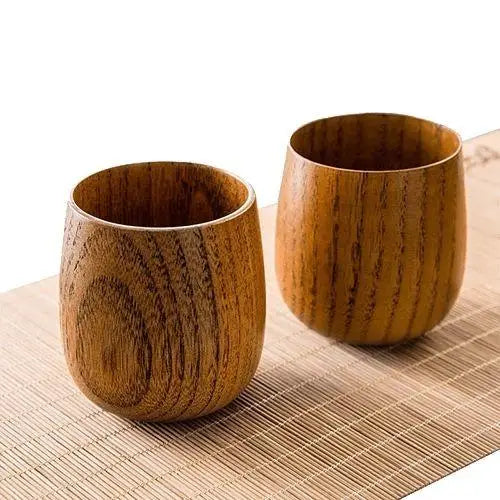 Close-up of a handcrafted jujube wood tea cup