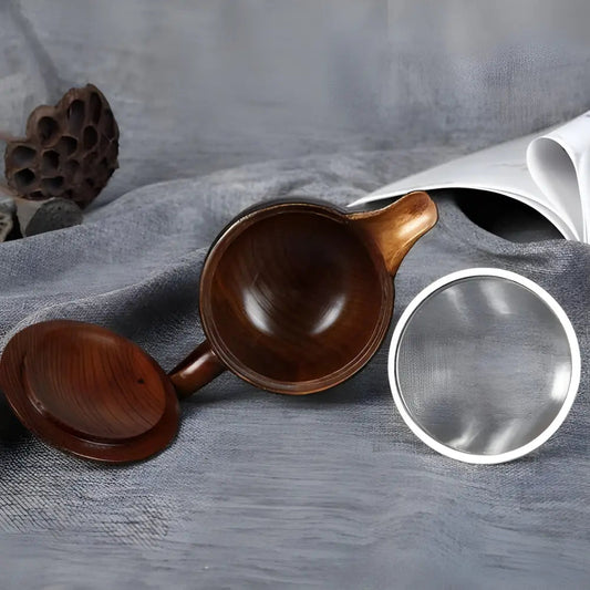 Jujube wood teapot parts laid out including lid and filter