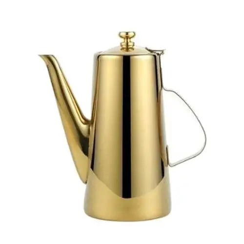 Large gold stainless steel teapot 1.5 liter on white background