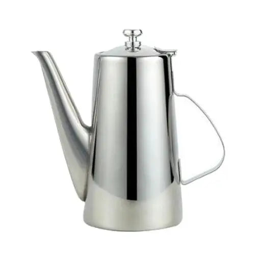 Large 2-liter stainless steel teapot on a kitchen table