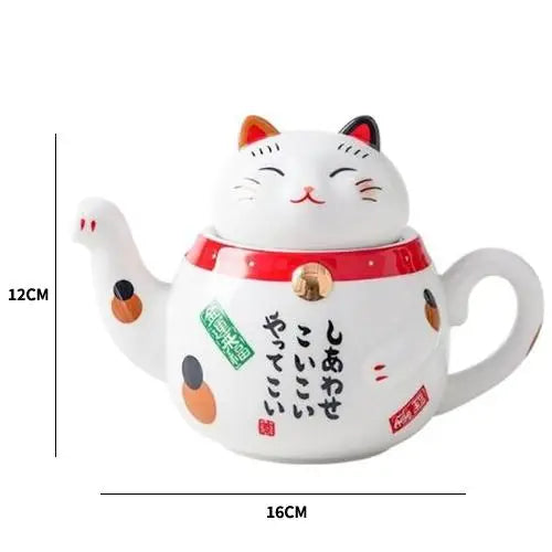 Maneki Neko teapot size comparison showing compact 12 by 16 cm dimensions