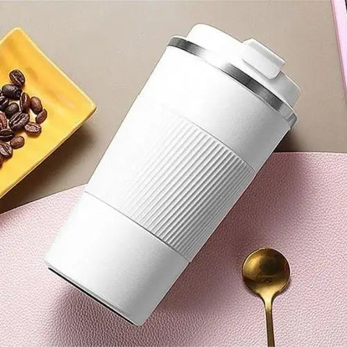 White insulated tea bottle 380ml, double-wall vacuum, leak-proof lid