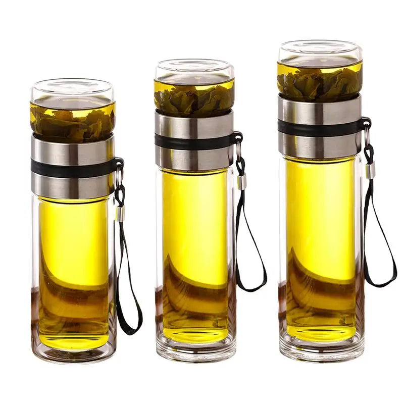 Portable glass tea infuser bottle 500 ml size variant, stainless steel strainer inside