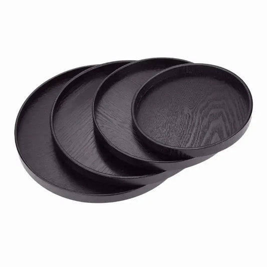Round wooden tea tray in black finish