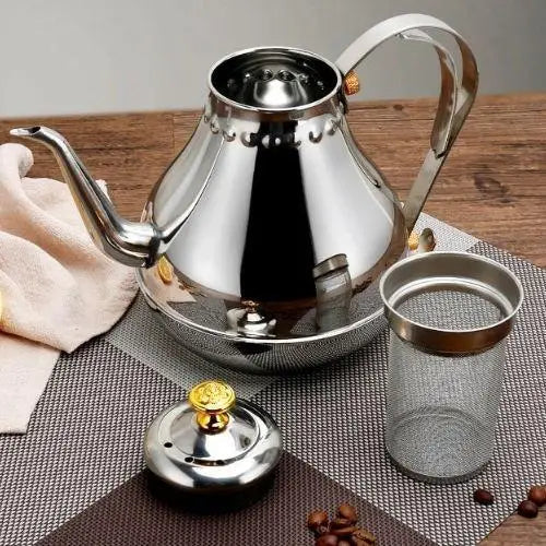Both sizes of oriental stainless steel teapot side by side