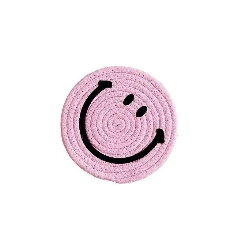 smiley-coaster-set-handwoven-cotton-teacup-coasters 4 Coasters / Pink