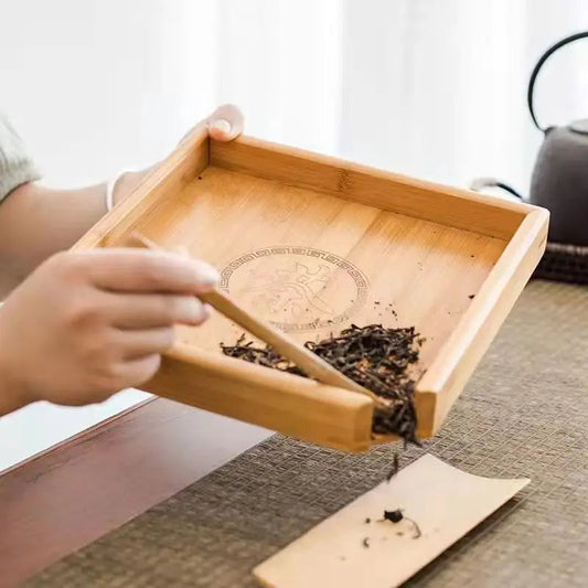Square Bamboo Tea Tray with Storage