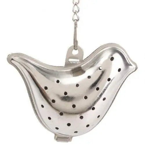 Close-up of stainless steel bird tea infuser