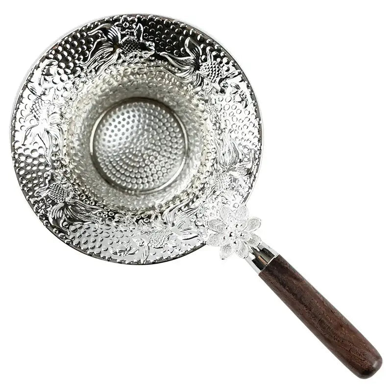 Tea strainer and drip tray with loose leaf tea