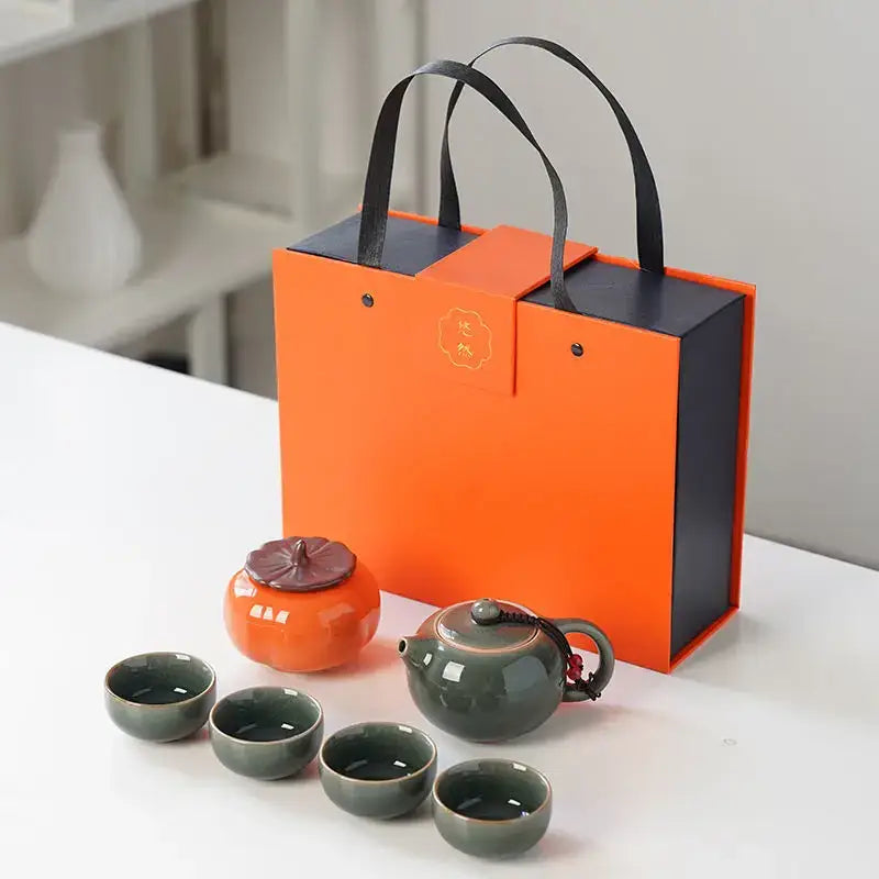 Antique Green ceramic tea set gift box with teapot and cups, Granny Lulu