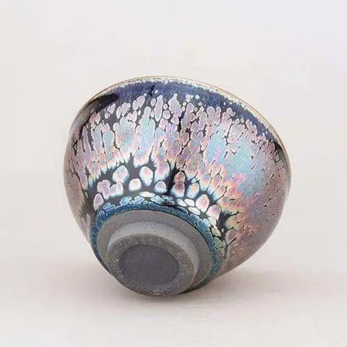 Ceramic Tenmoku matcha bowl amber iron-spot glaze fired stoneware