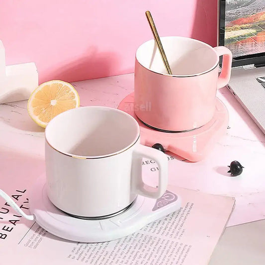 Cat-shaped USB mug warmer with a mug of hot tea