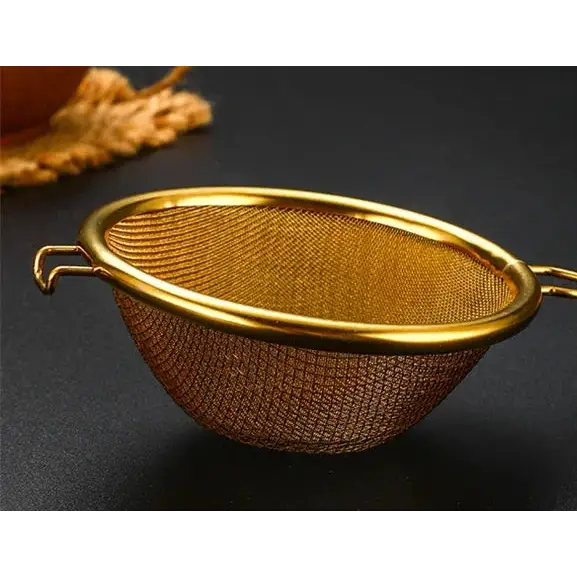 Close-up of stainless steel mesh tea strainer
