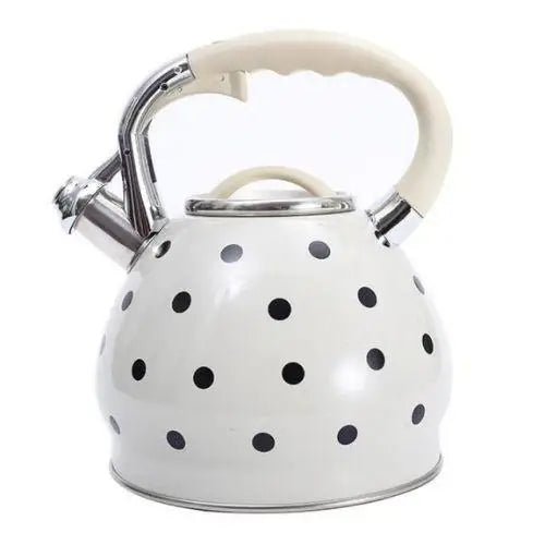 Vintage white polka dot teapot full view
