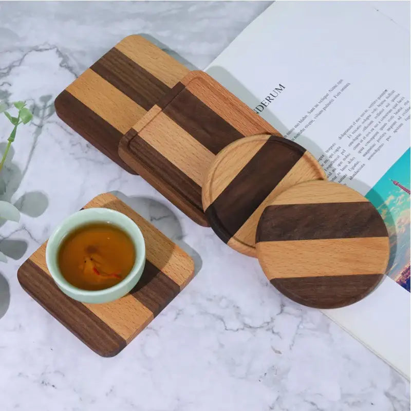 Natural walnut wood saucer with tea cup
