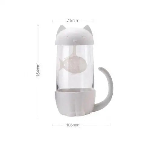 Size reference for 10 oz white cat glass tea cup with infuser