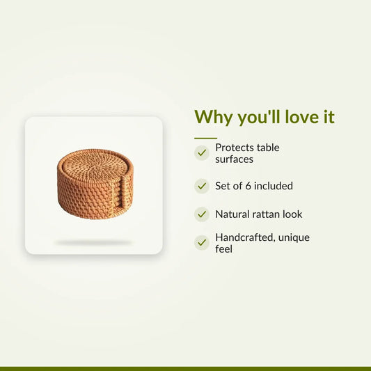 Wicker Coaster Set for Tea Cups, 6 Natural Rattan Saucers : Why you'll love it