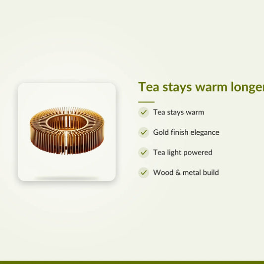 Wood and Metal Teapot Warmer with Gold Finish : Tea stays warm longer