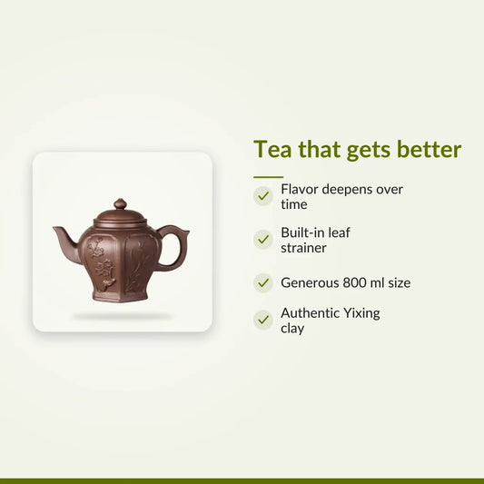 Yixing Clay Teapot with Ancestral Flower Design, 800 ml : Tea that gets better