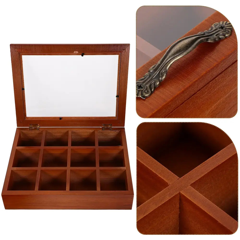 Bamboo tea bag organizer box with open lid