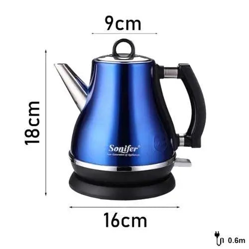 Blue electric kettle with 1 liter capacity