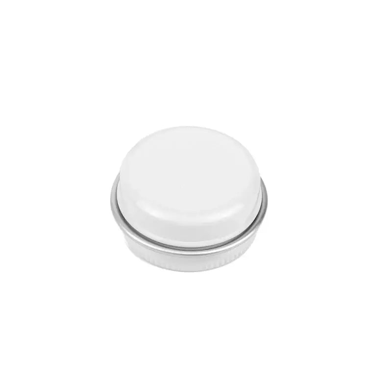 Tea storage tin with smooth rounded edges, white finish, lid detail