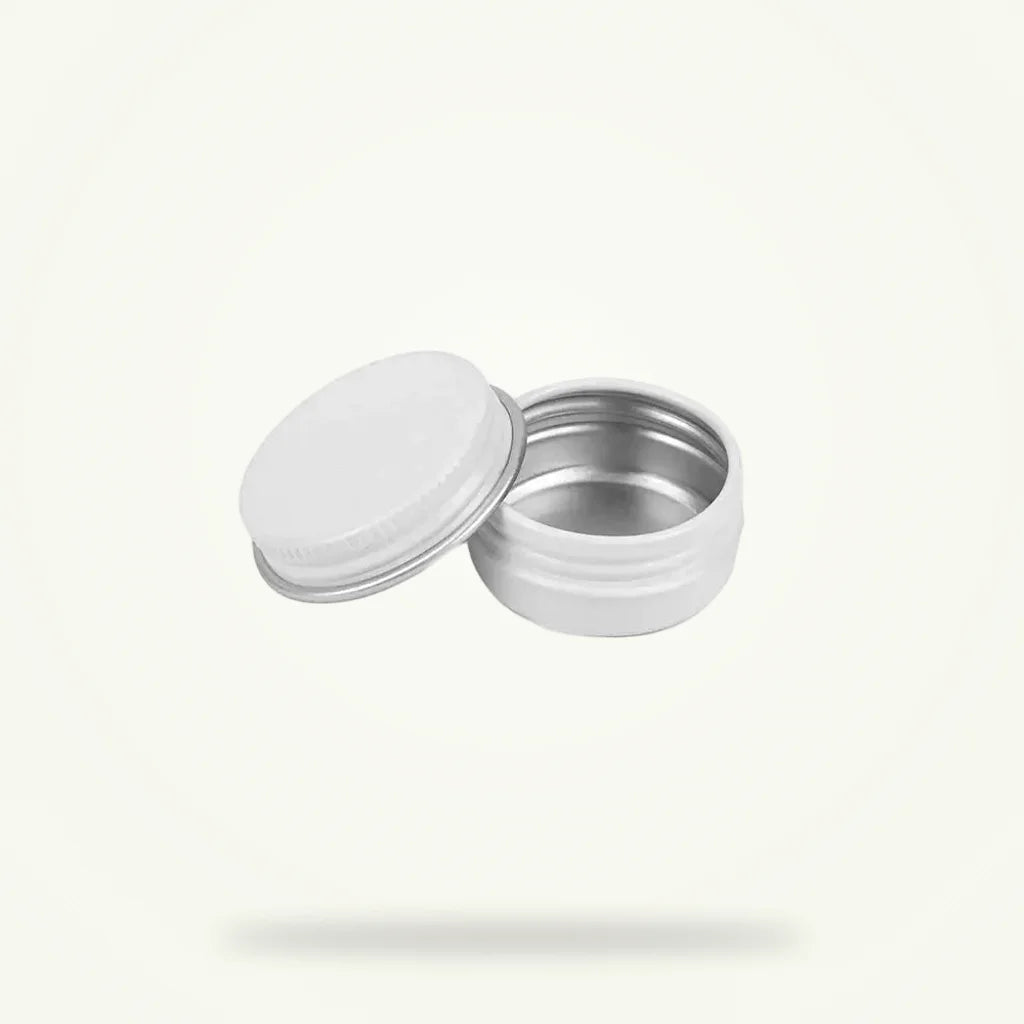 50-piece loose leaf tea storage tin set in white metal, full set view