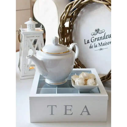 Wooden tea bag holder with removable clear lid for kitchen tea storage