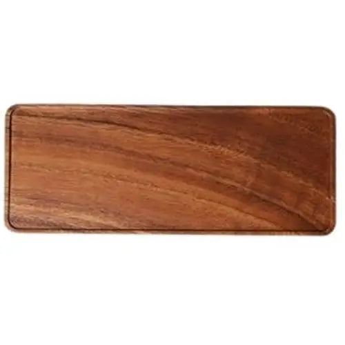 Large acacia wood tea tray on table