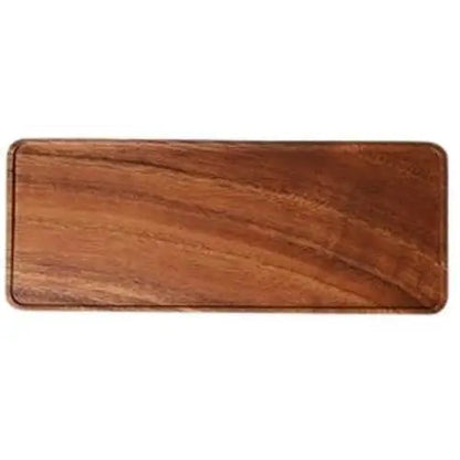 Large acacia wood tea tray on table
