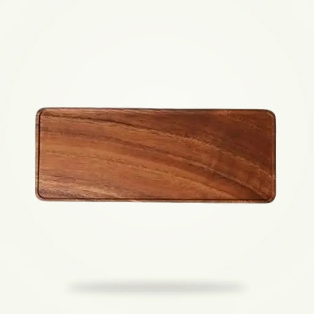 Acacia Wood Tea Tray - Large Rectangular Serving Board, product photo on a plain background