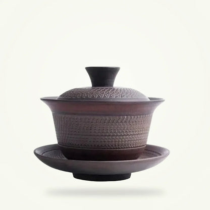 Ancient Gaiwan Tea Bowl, Handcrafted Stoneware for Oolong Tea, product photo on a plain background